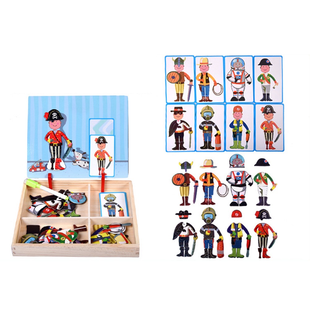 Kids Toys Drawing Easy - Drewniane magnetyczne puzzle 3D z pokrywką,